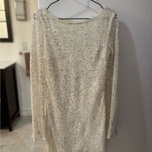 Soieblu Cream Sequin Backless Dress
